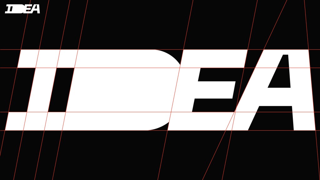 Логотип компанії IDEA на чорному фоні з використанням червоних графічних елементів.