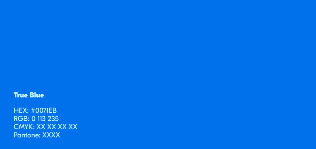 Синій колір з кодом True Blue та значеннями HEX: #0071EB, RGB: 0 113 235.